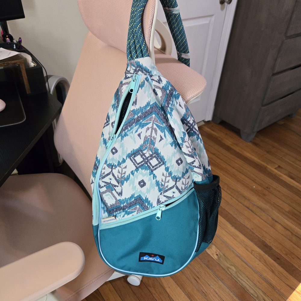 KAVU Blue and White Patterned Backpack